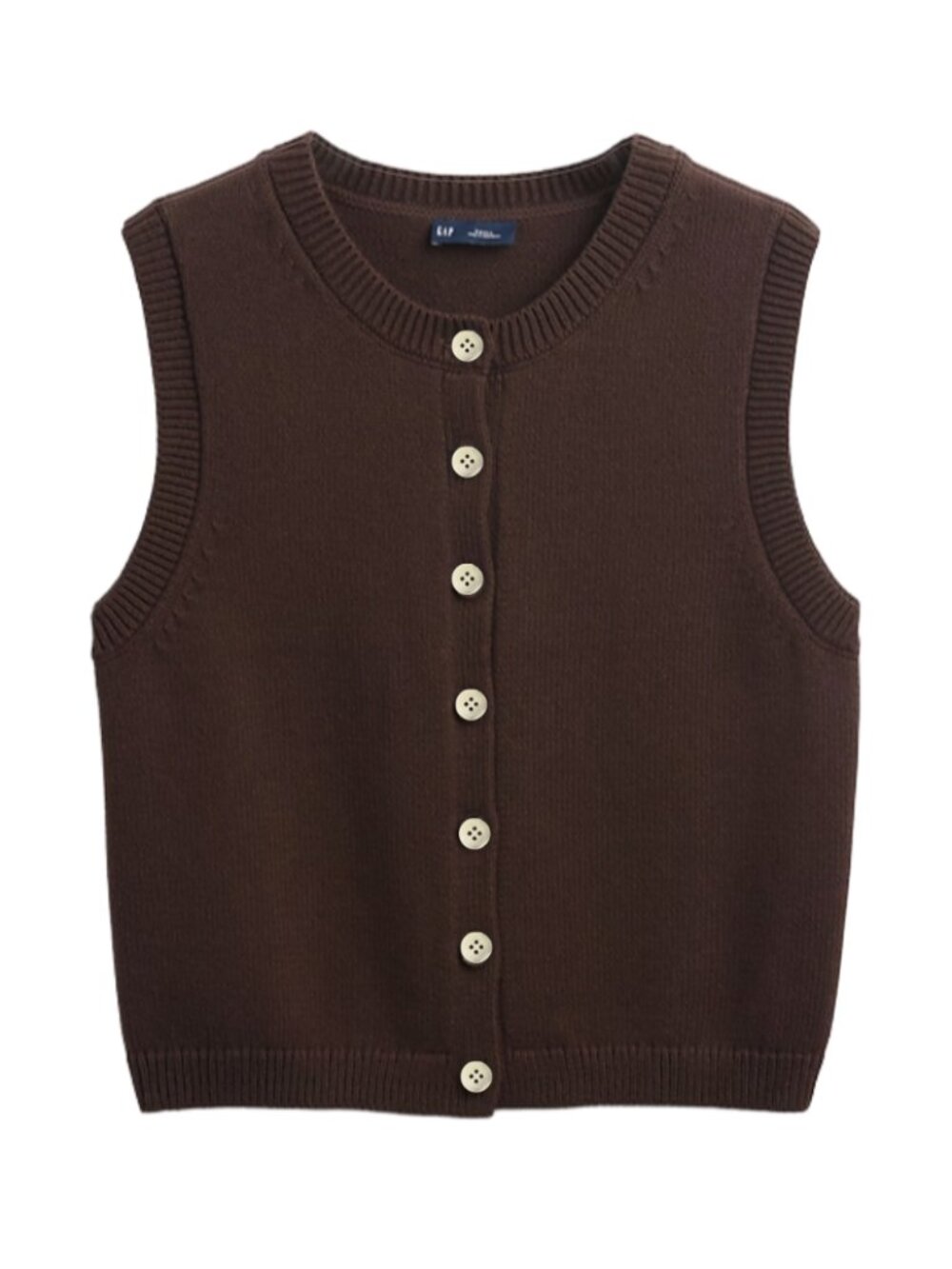 GAP 100% Cotton Cropped Cardigan Sweater Vest Button Front Terra Brown XXS EUC